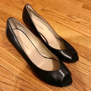 Black Adrienne Vittadini peep toe wedge heels